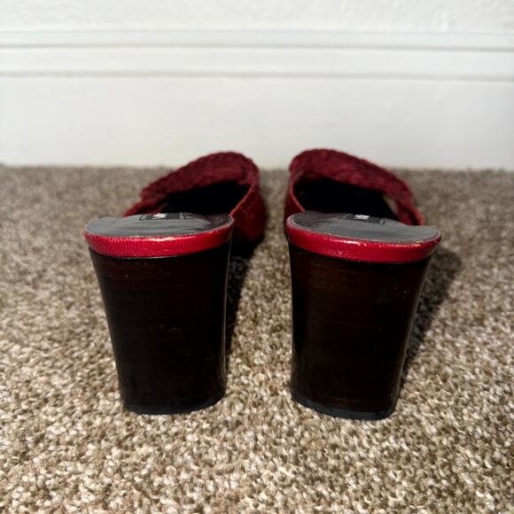 Via Spiga Mule Heels Women's 7M Red Snake Embossed Leather Square Toe Italy Y2K - Picture 4 of 6